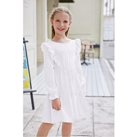 Flypigs Girl's White Flutter Sleeve Tiered Dress Size 120 (7/8) Party Photos - Picture 1 of 12